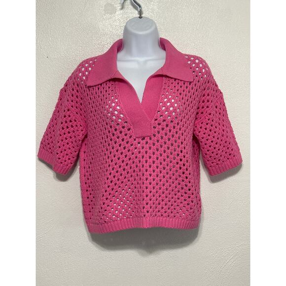 Eleven Six Nina Open Kint Polo Sweater XS/S Pink Preppy Girly Street Style - Picture 1 of 12